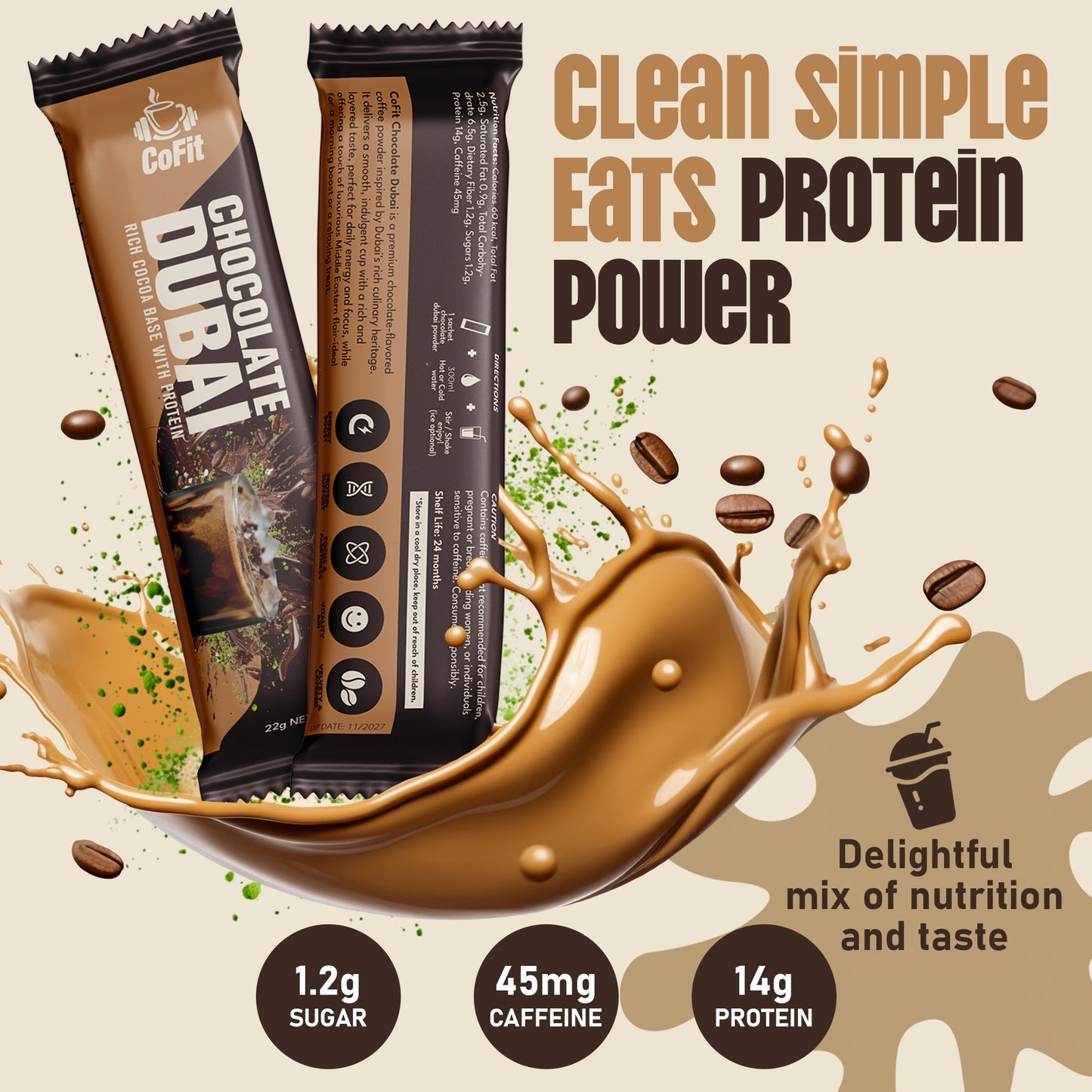 COFIT - Stick Powder Coffee With Protein (14g) - Chocolate - 1 Serving, 22g