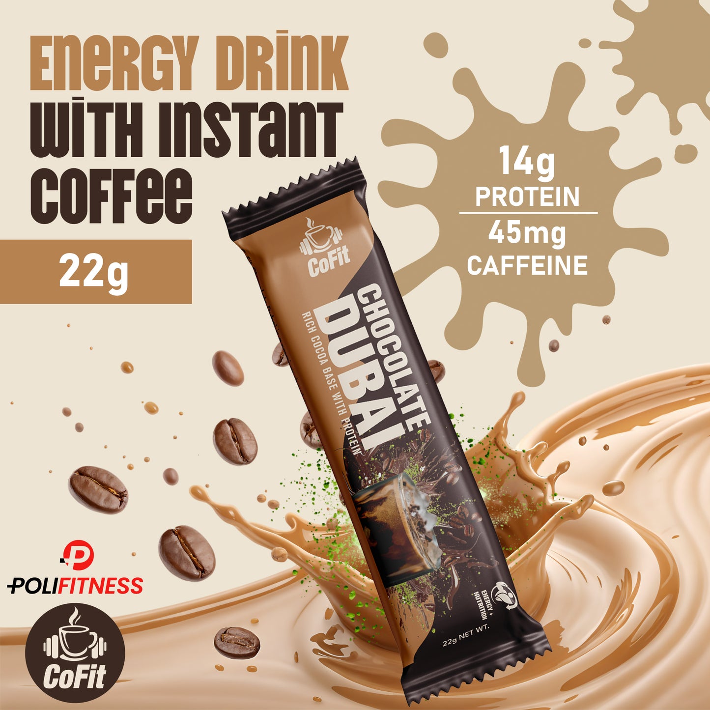 COFIT - Stick Powder Coffee With Protein (14g) - Chocolate - 1 Serving, 22g
